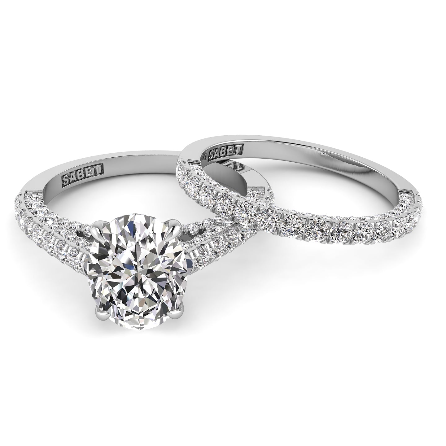 Three Sided Oval Diamond Engagement Ring Set 1.36ct