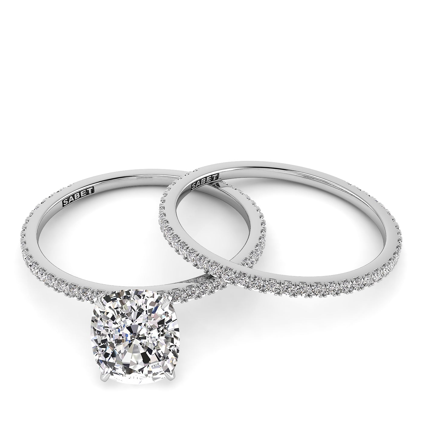 Solitaire Cushion Diamond Engagement Ring Set