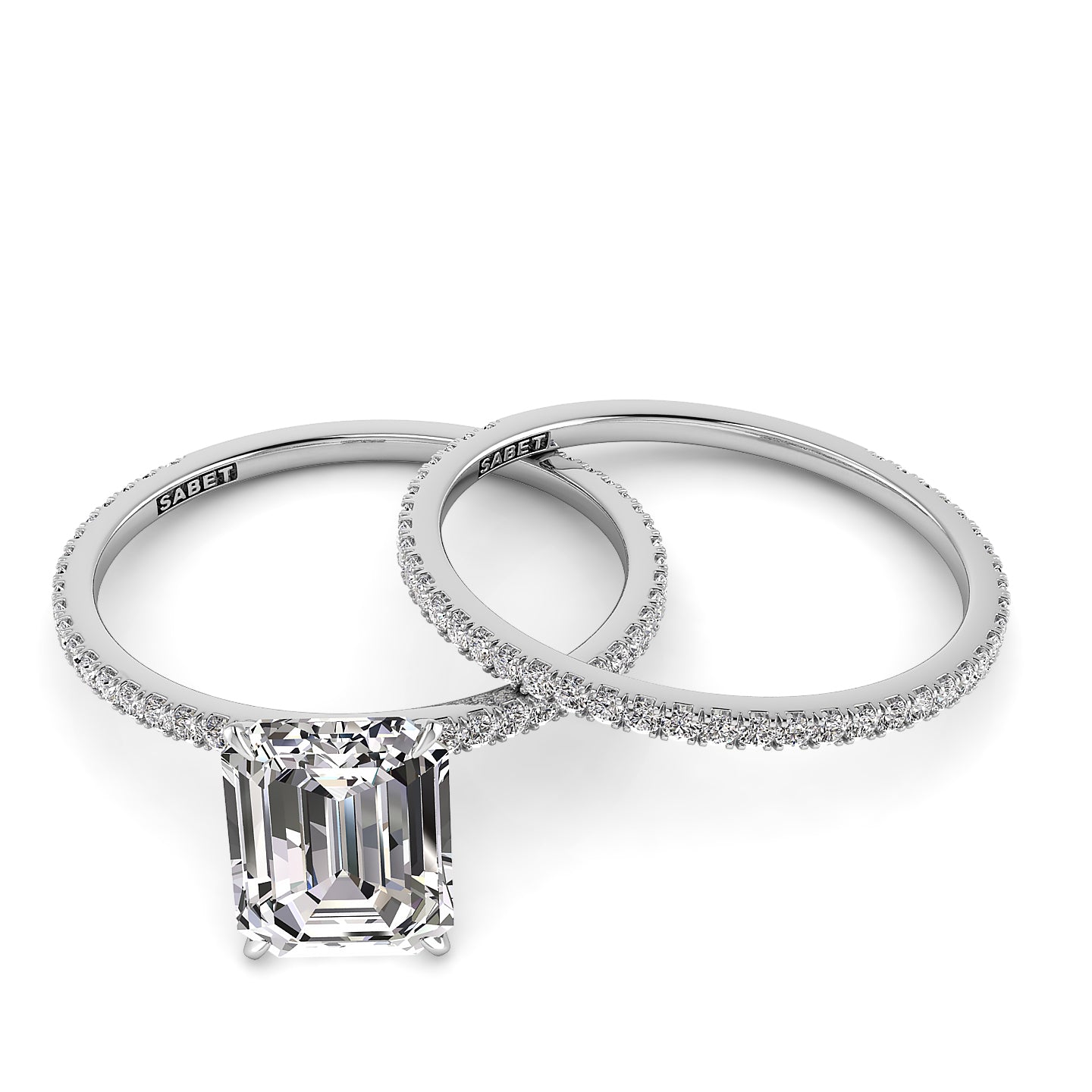 Solitaire Emerald Diamond Engagement Ring Set