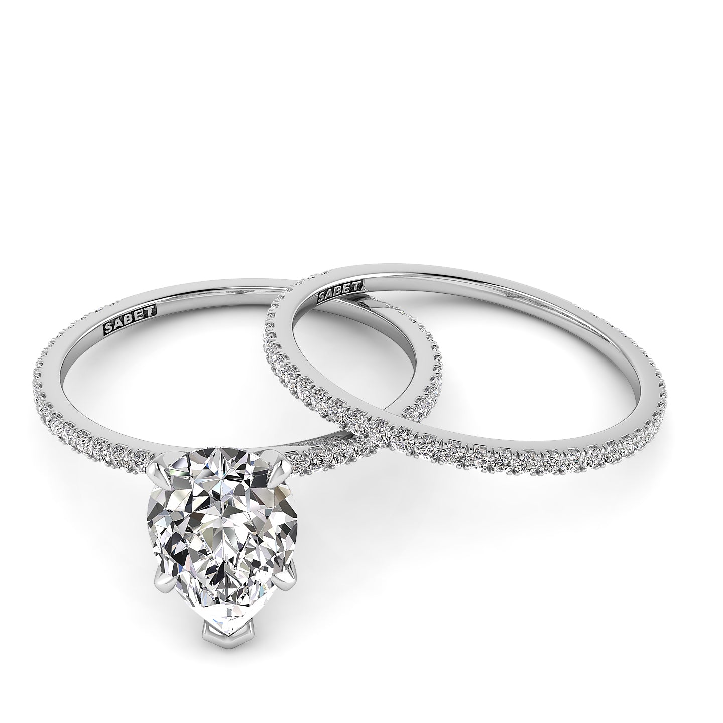 Solitaire Pear Diamond Engagement Ring Set