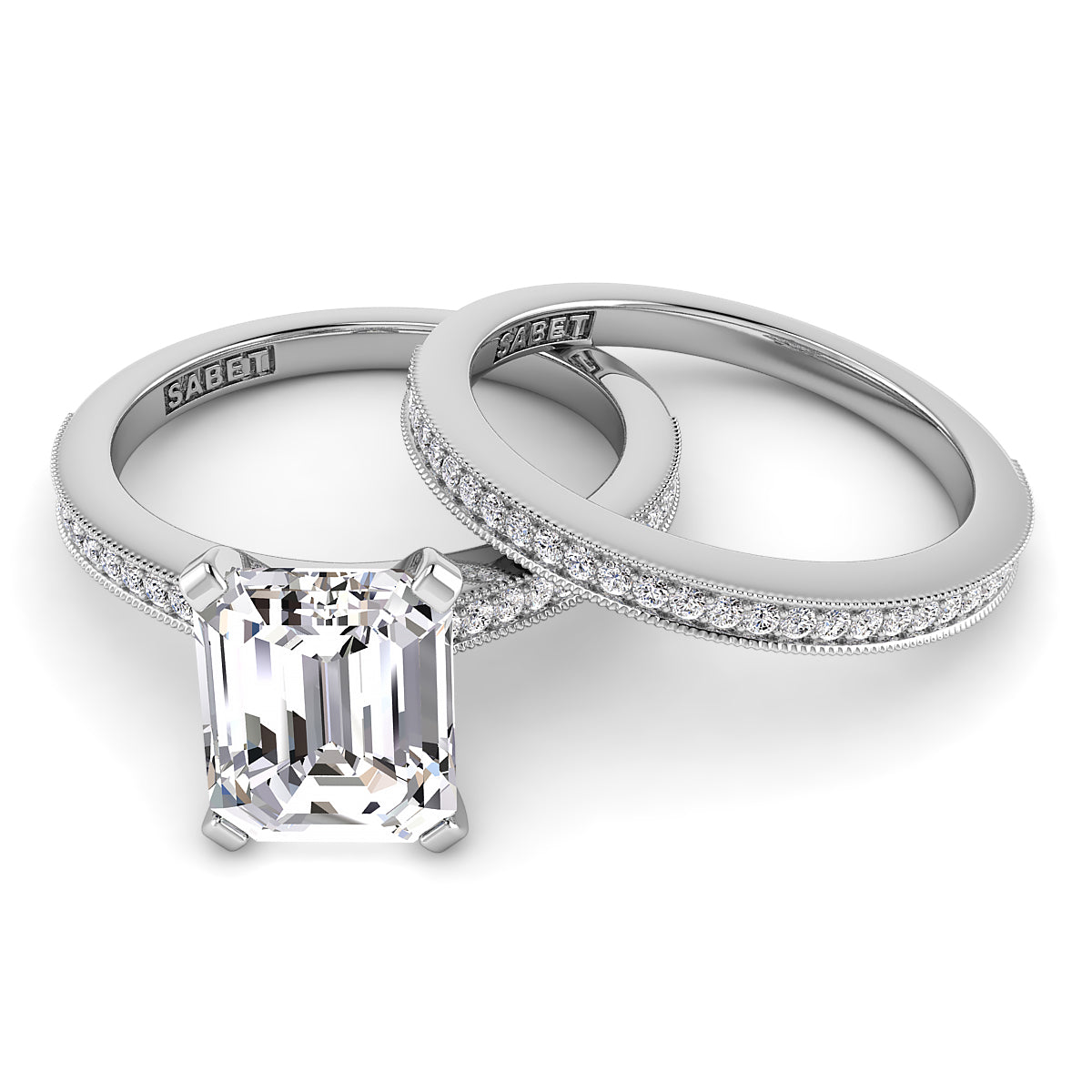 Emerald Diamond Engagement Ring Set .21ct