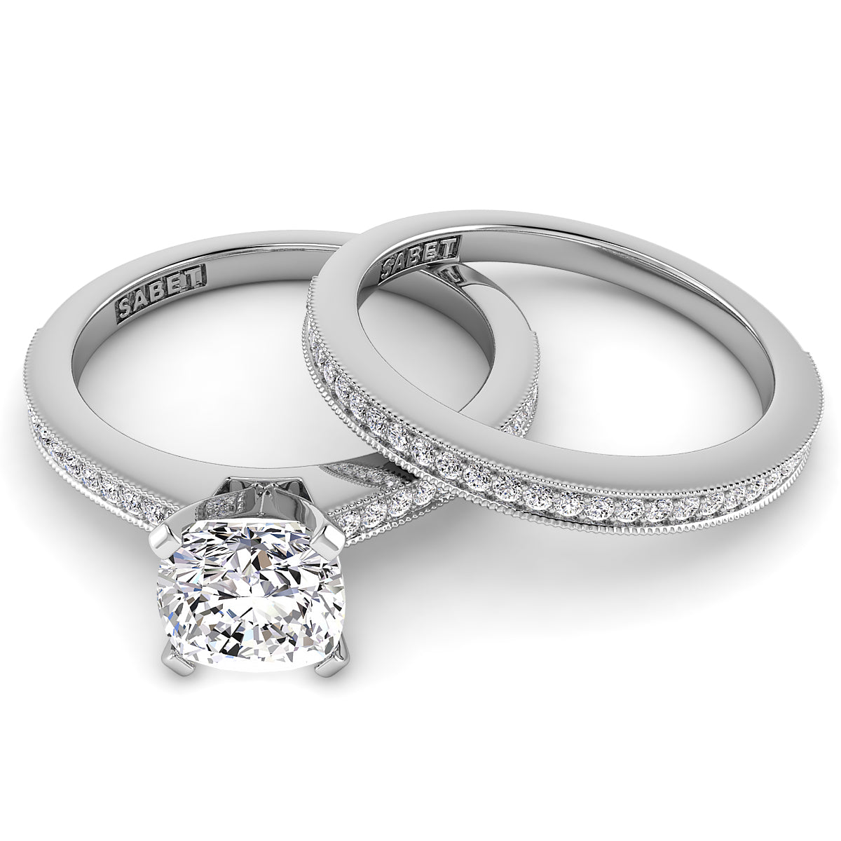 Cushion Diamond Engagement Ring Set