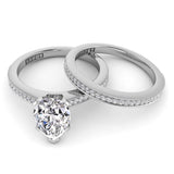 Pear Diamond Engagement Ring Set .21ct Milgrain