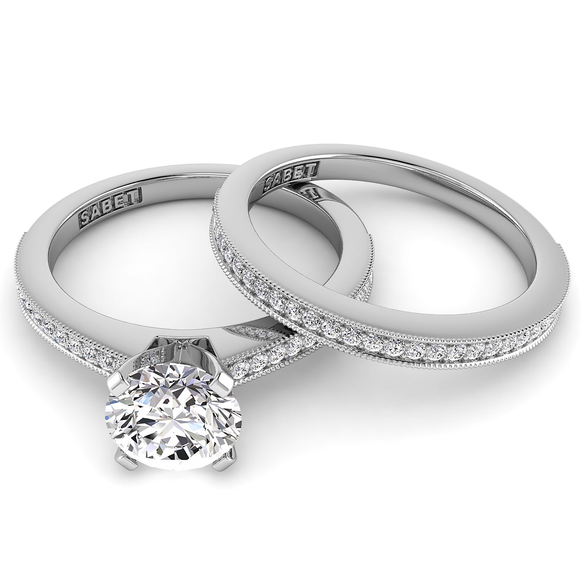 Round Diamond Engagement Ring Set .21ct Milgrain