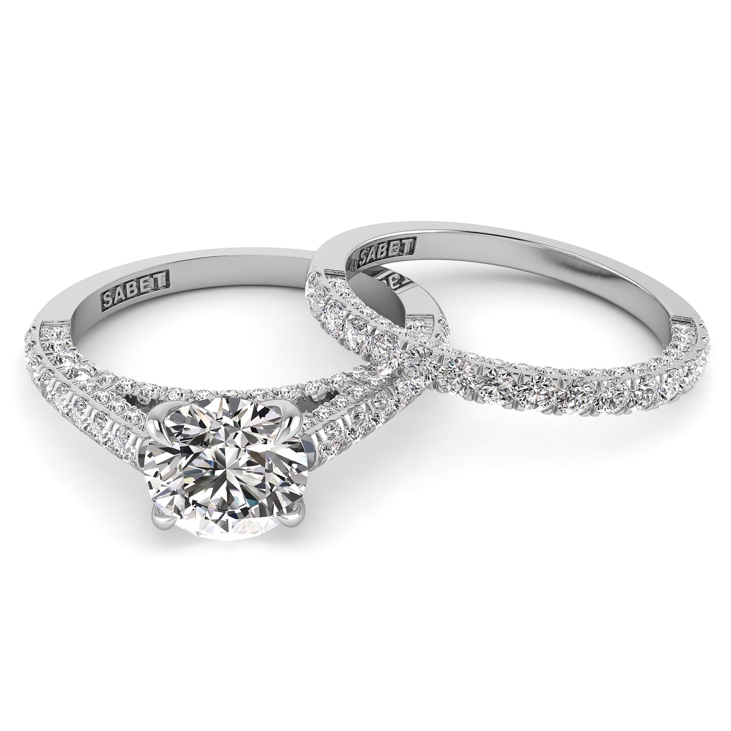 Three Sided Round Diamond Engagement Ring Set 1.36ct