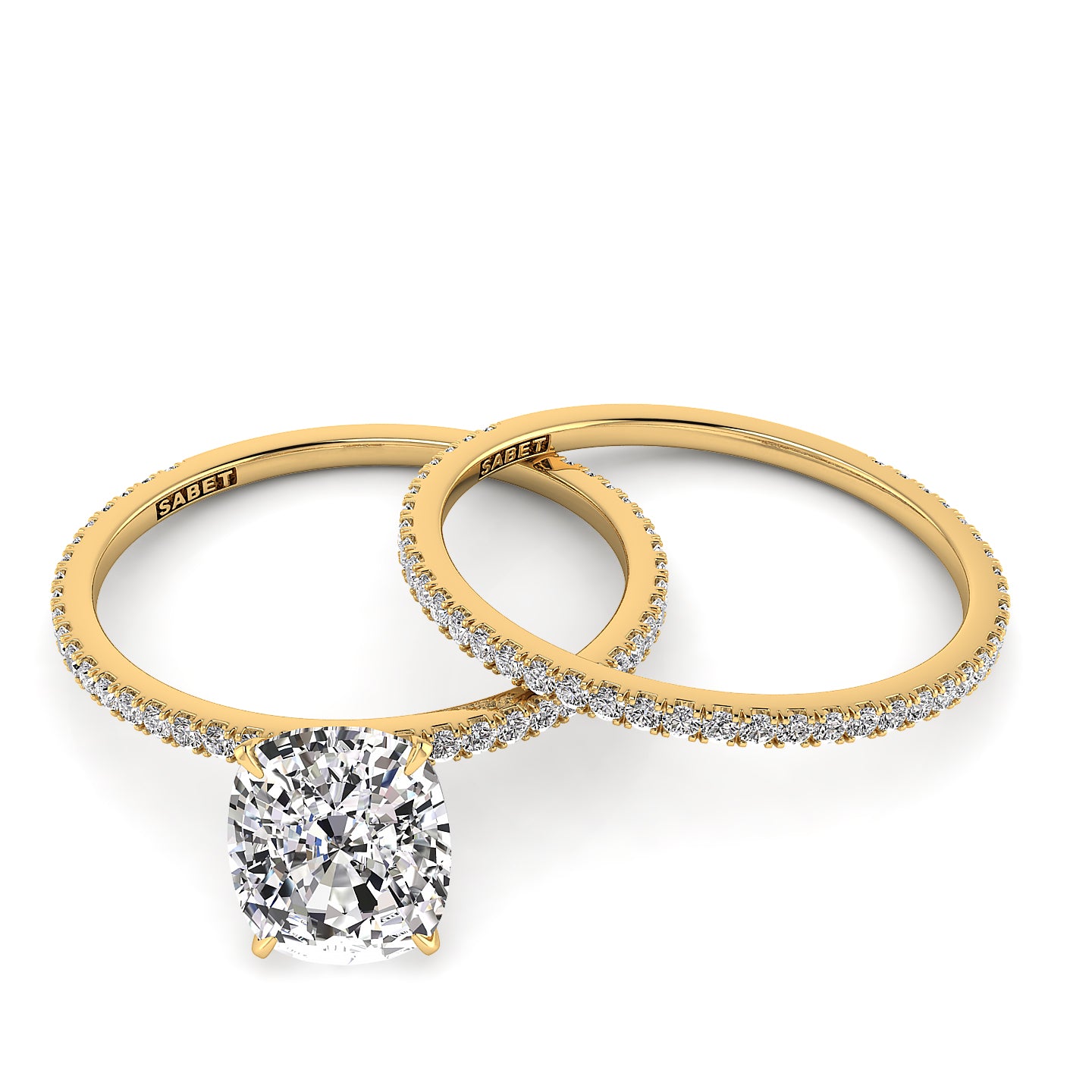 Solitaire Cushion Diamond Engagement Ring Set