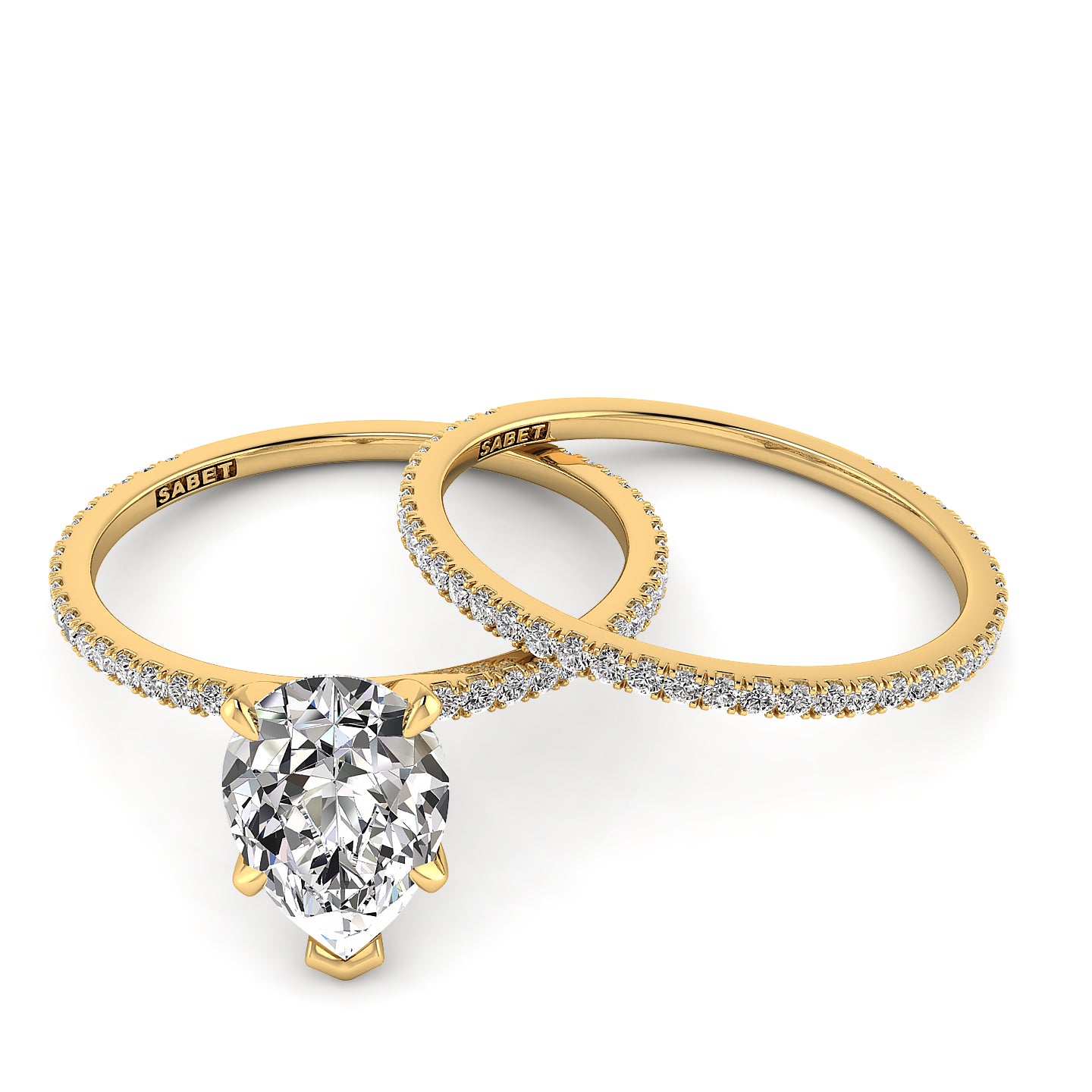 Solitaire Pear Diamond Engagement Ring Set