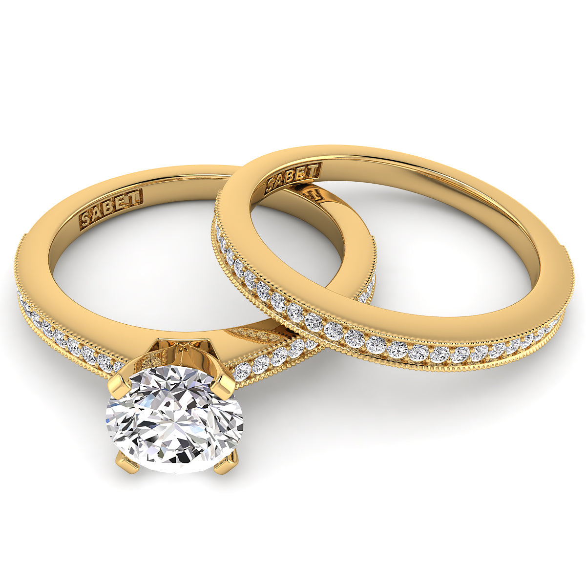 Round Diamond Engagement Ring Set .21ct Milgrain