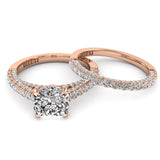 Three Sided Pave Cushion Diamond Engagement Ring Set 1.33ct