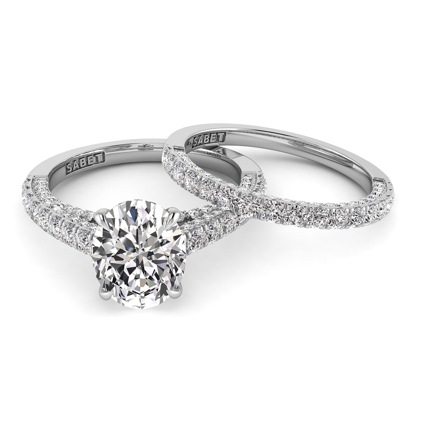 Three Sided Pave Oval Diamond Engagement Ring Set 1.33ct