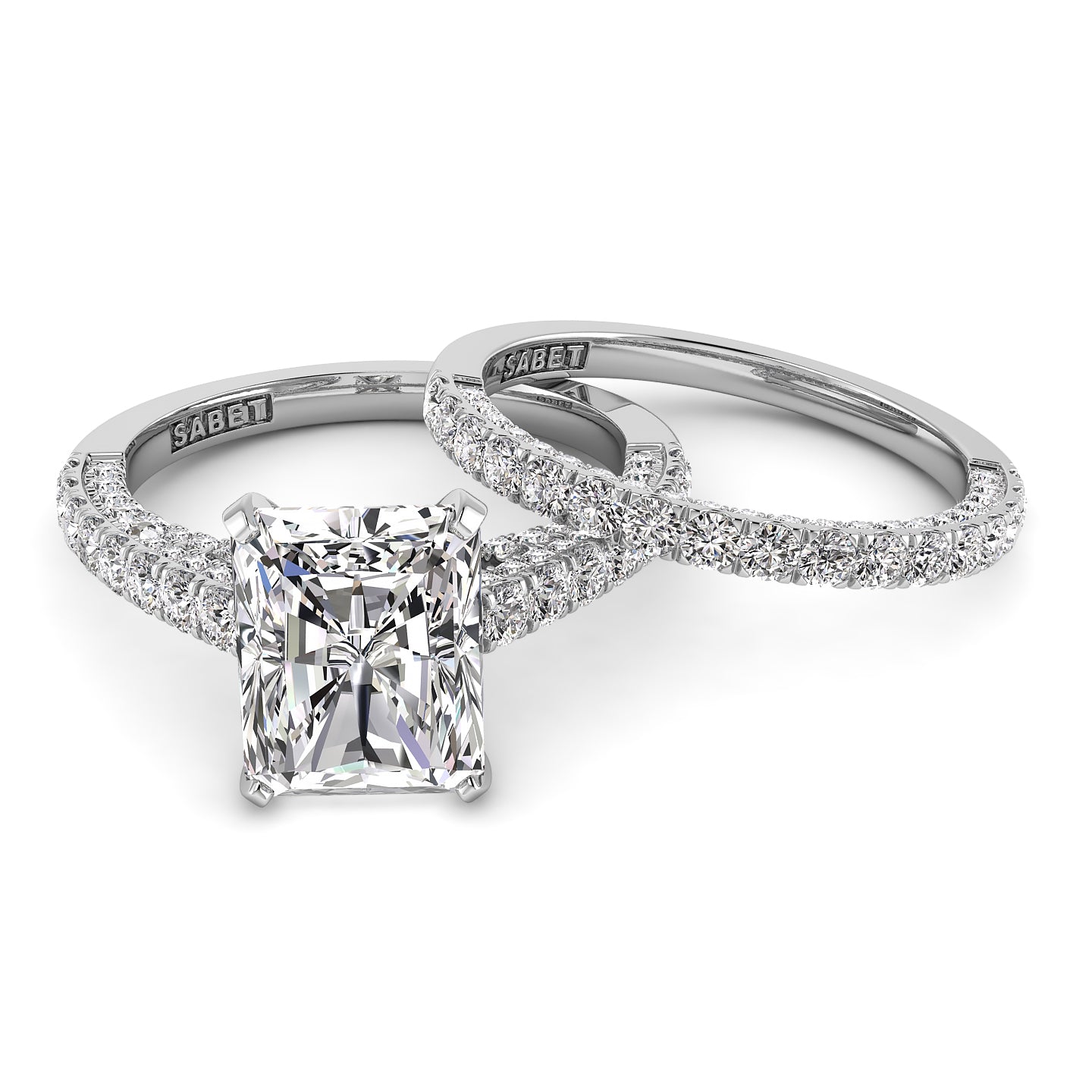 Three Sided Pave Radiant Diamond Engagement Ring Set 1.33ct