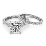 Three Sided Pave Radiant Diamond Engagement Ring Set 1.33ct