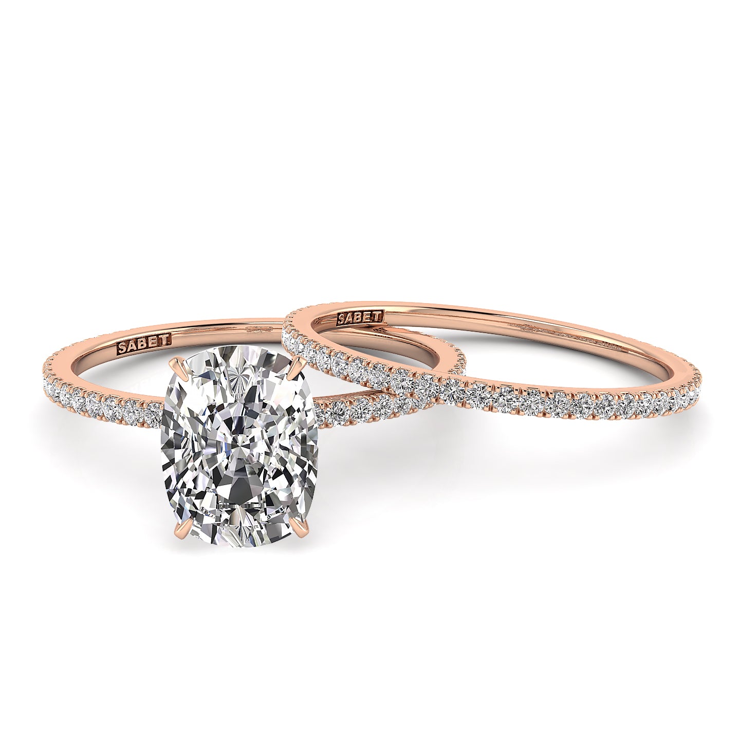 Solitaire Cushion Diamond Engagement Ring Set