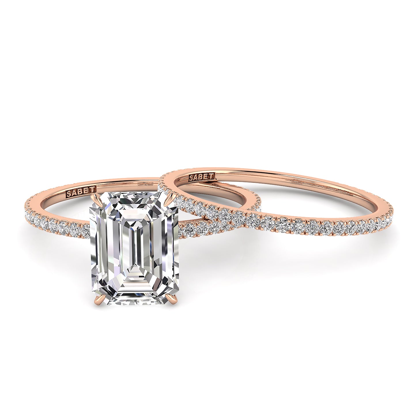 Solitaire Emerald Diamond Engagement Ring Set