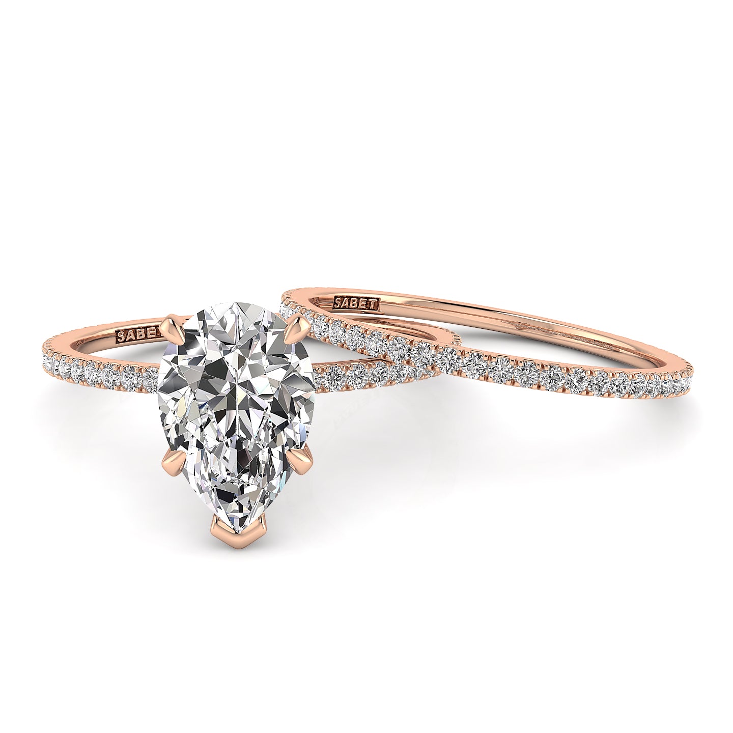 Solitaire Pear Diamond Engagement Ring Set