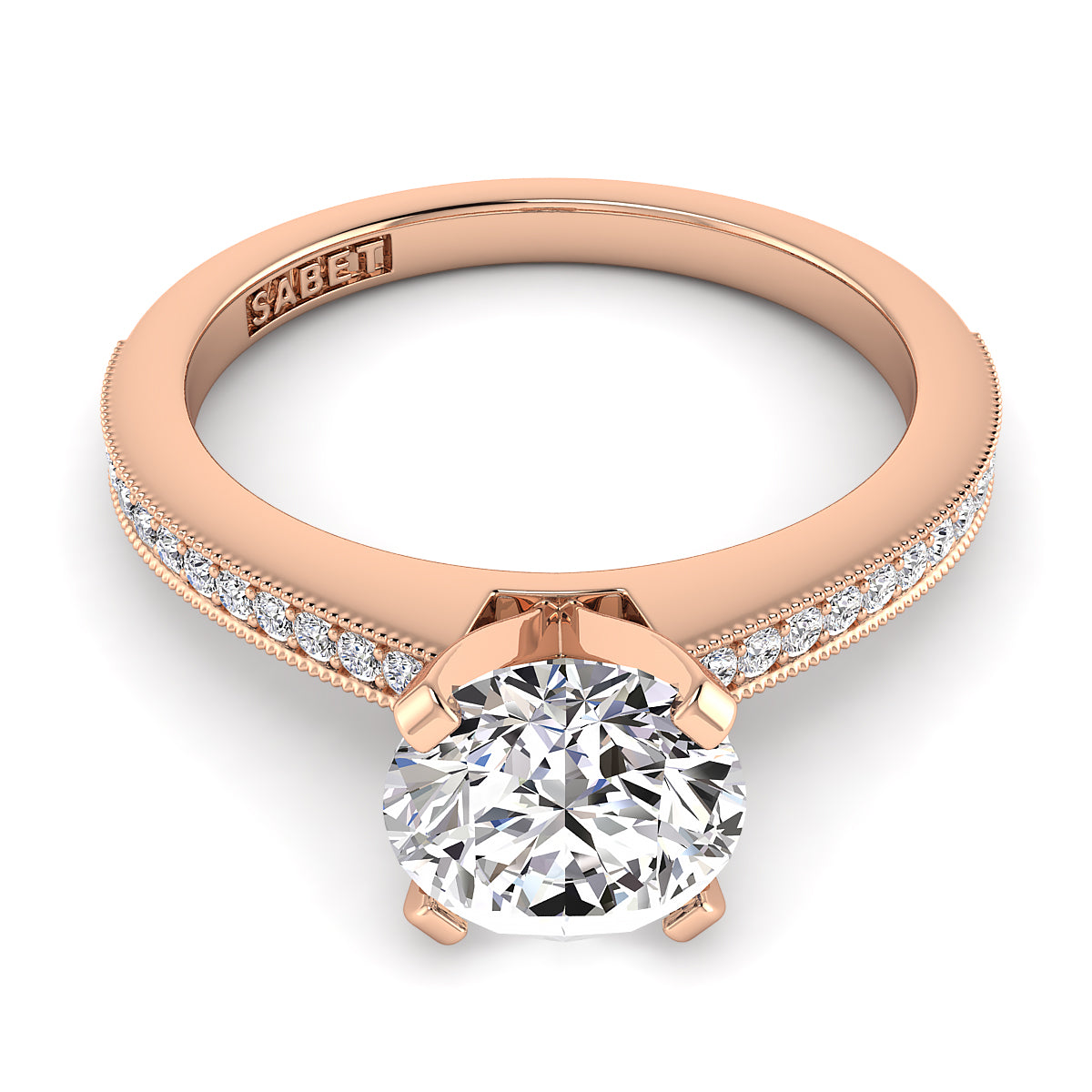 Round Diamond Engagement Ring Set .11ct with Milgrain