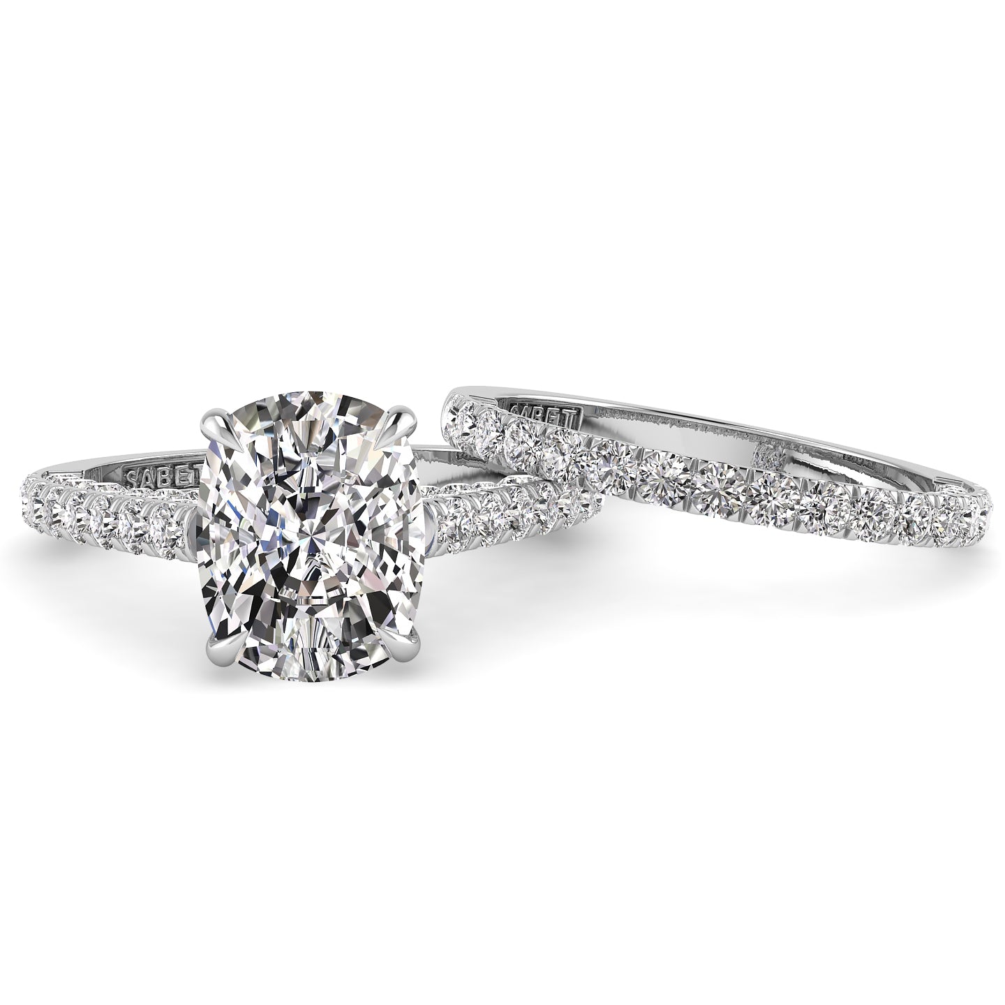 Three Sided Long Cushion Diamond Engagement Ring Set 1.36ct