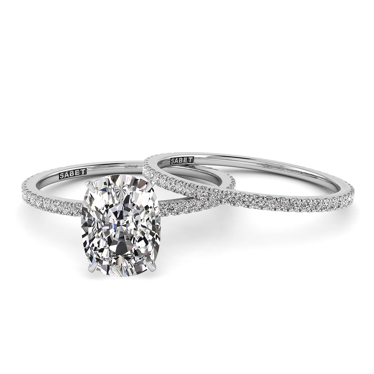 Solitaire Cushion Diamond Engagement Ring Set