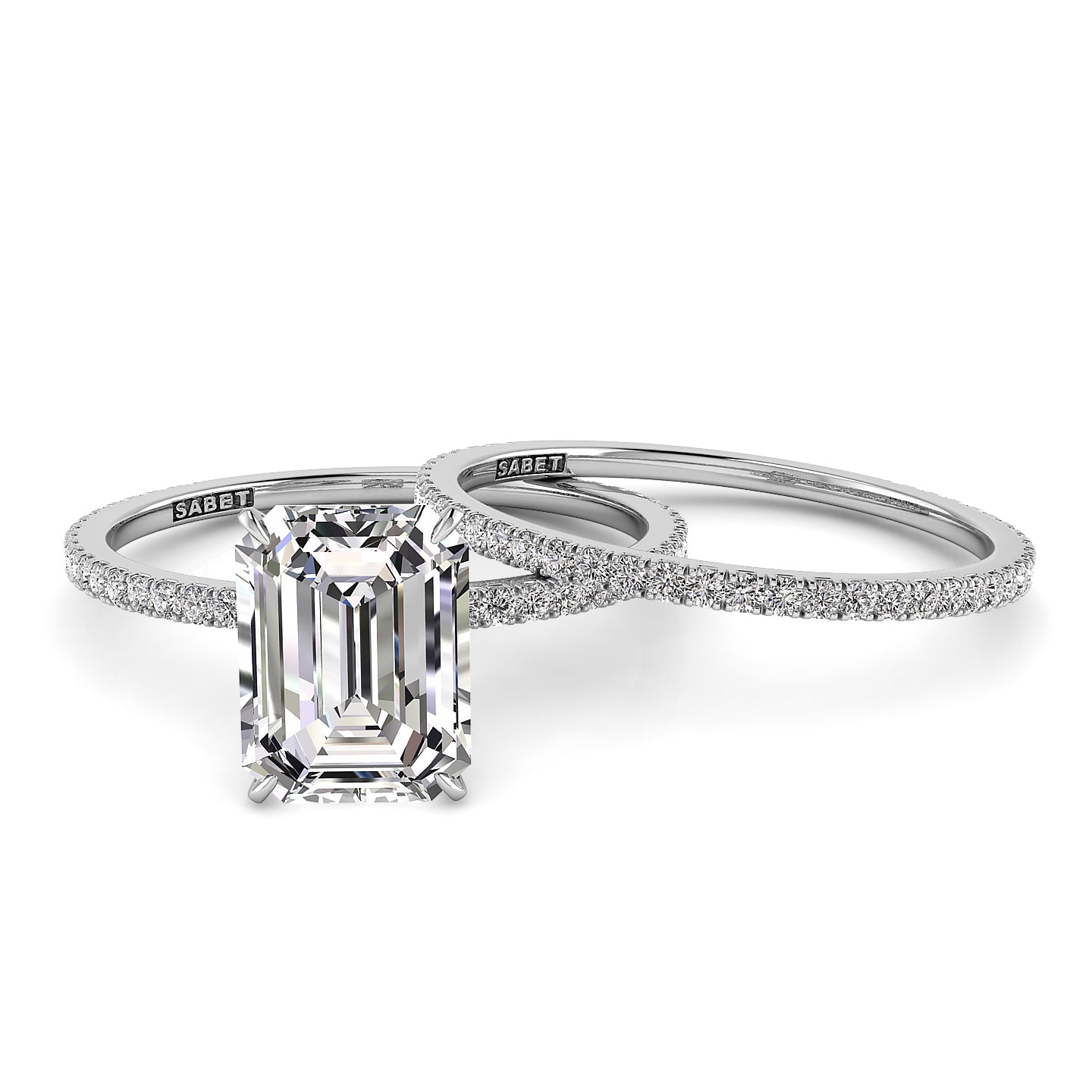 Solitaire Emerald Diamond Engagement Ring Set