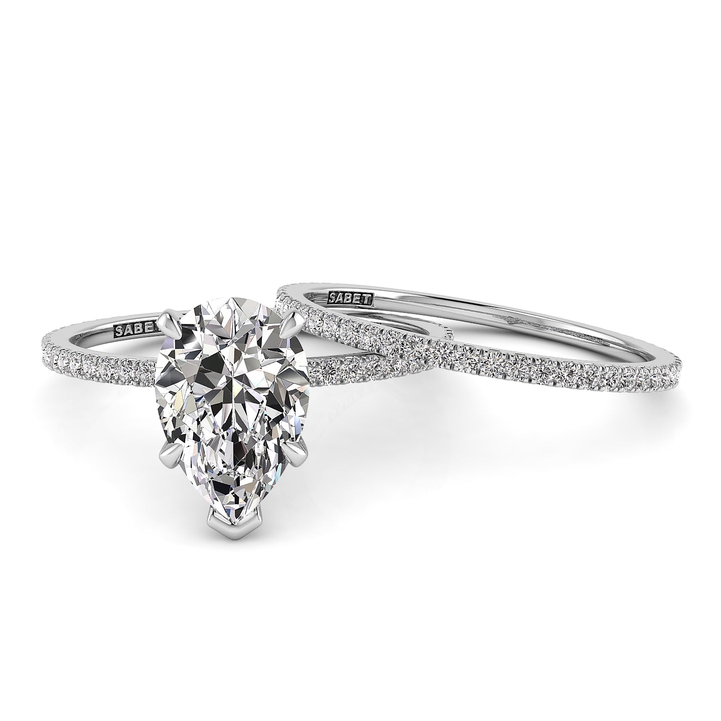 Solitaire Pear Diamond Engagement Ring Set