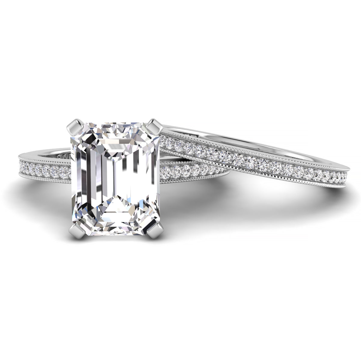 Emerald Diamond Engagement Ring Set .21ct