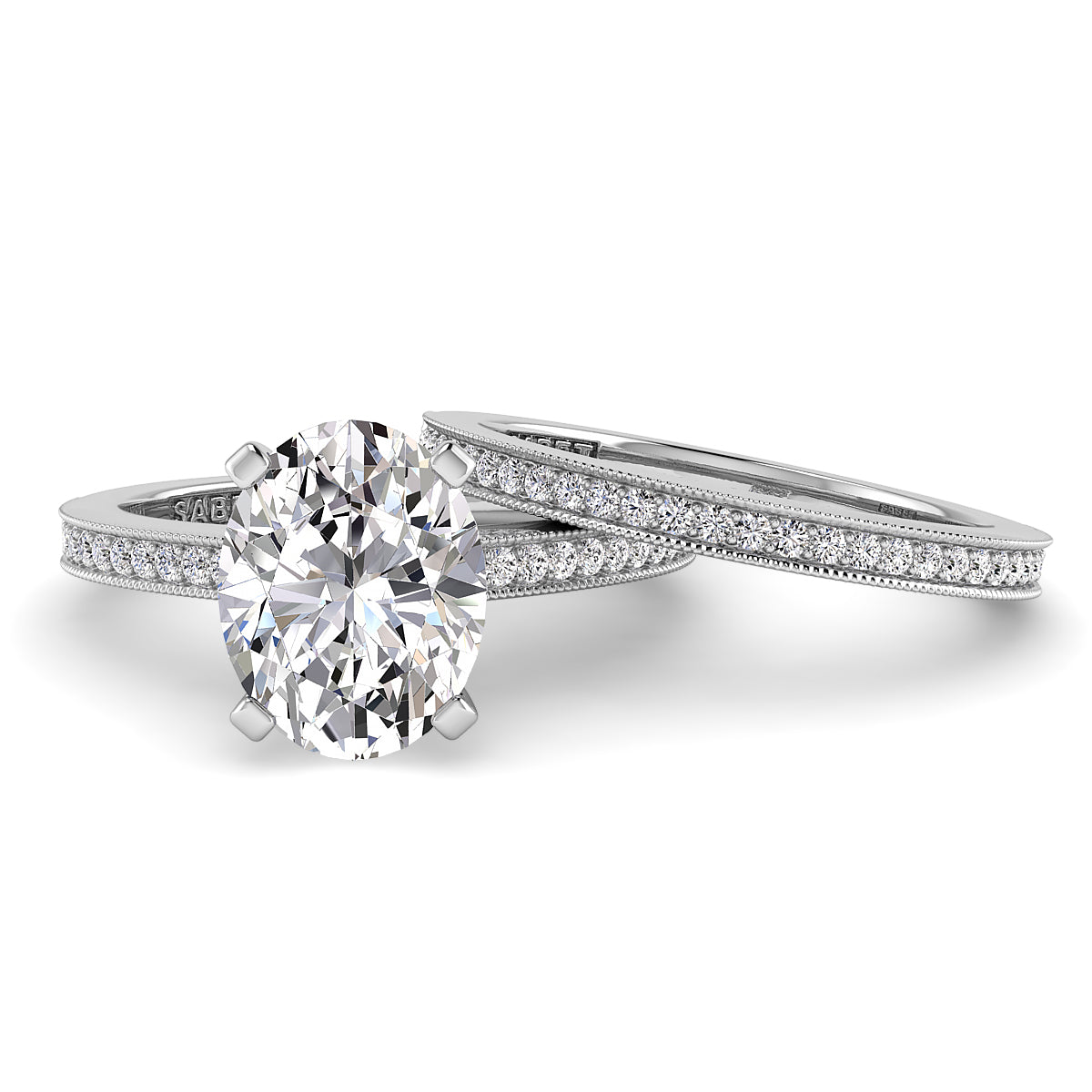 Oval Diamond Engagement Ring Set .21ct Milgrain