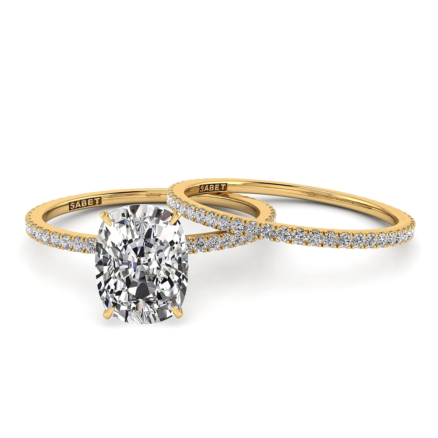 Solitaire Cushion Diamond Engagement Ring Set