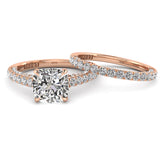 Three Sided Pave Cushion Diamond Engagement Ring Set 1.33ct