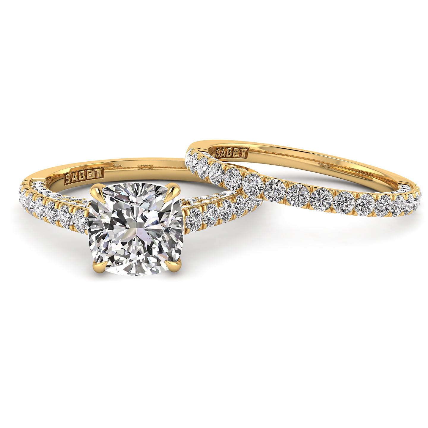 Three Sided Pave Cushion Diamond Engagement Ring Set 1.33ct