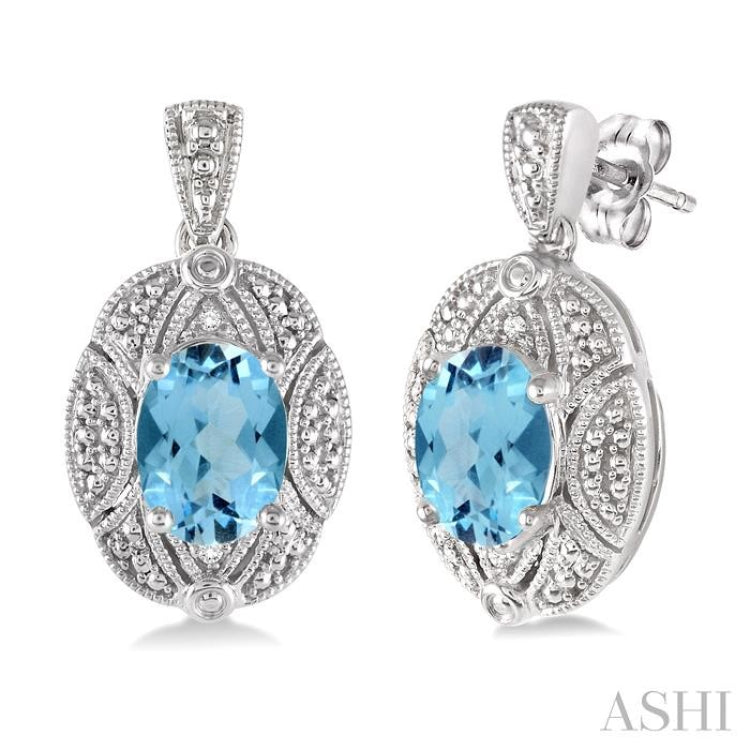 Oval Shape Silver Gemstone & Diamond Earrings