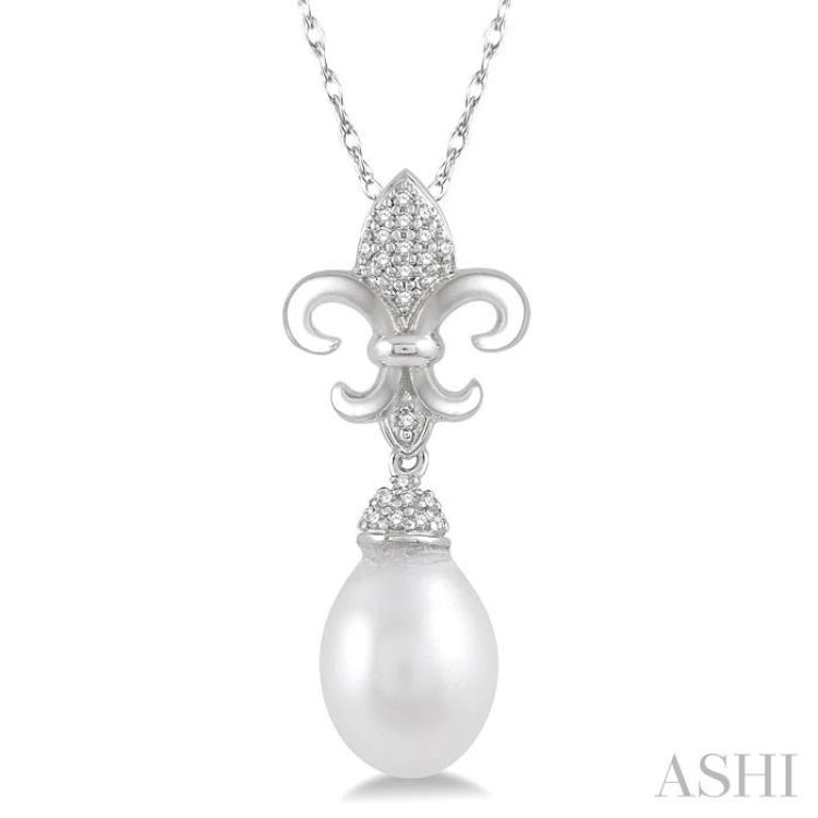 Pearl & Diamond Fleur De Lis Pendant