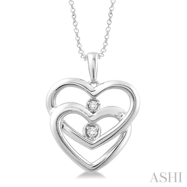 Silver Twin Heart Shape Diamond Pendant