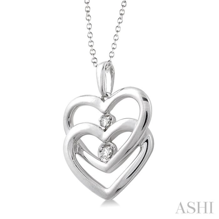 Silver Twin Heart Shape Diamond Pendant