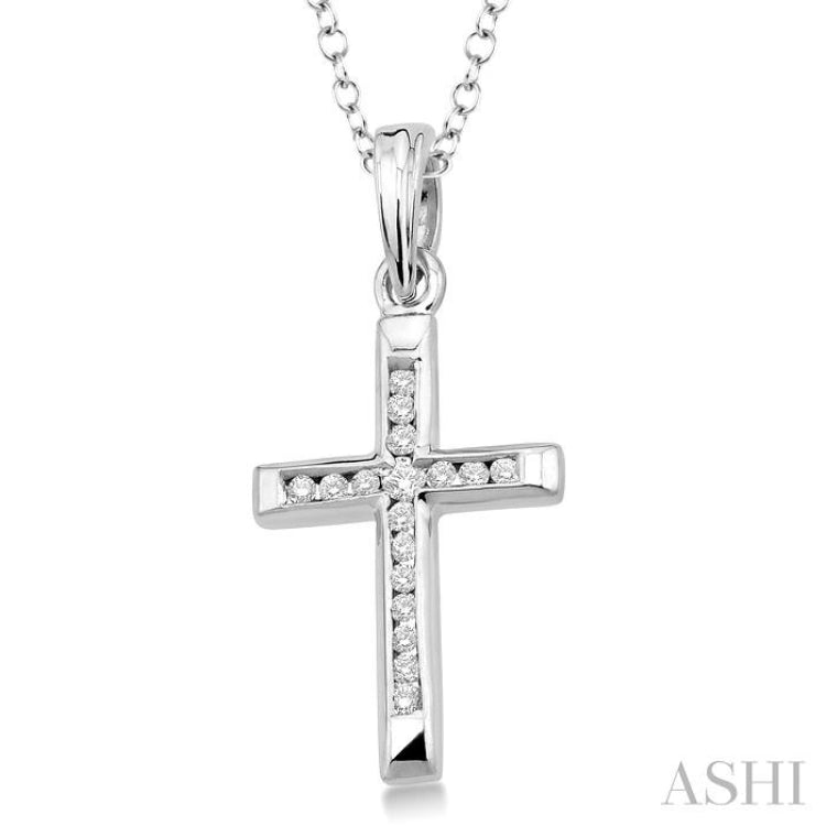 Silver Channel Set Cross Diamond Fashion Pendant