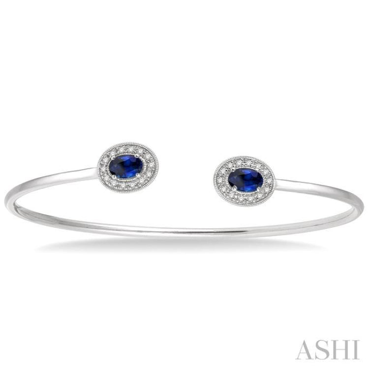 Oval Shape Gemstone & Diamond Open Cuff Bangle