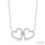 1/4 ctw Coupled Twin Heart Round Cut Diamond Necklace in 10K White Gold