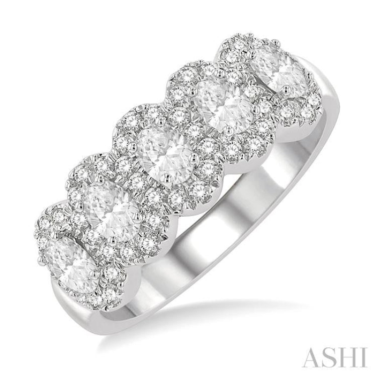 Oval Shape 5 Stone Diamond Wedding Band