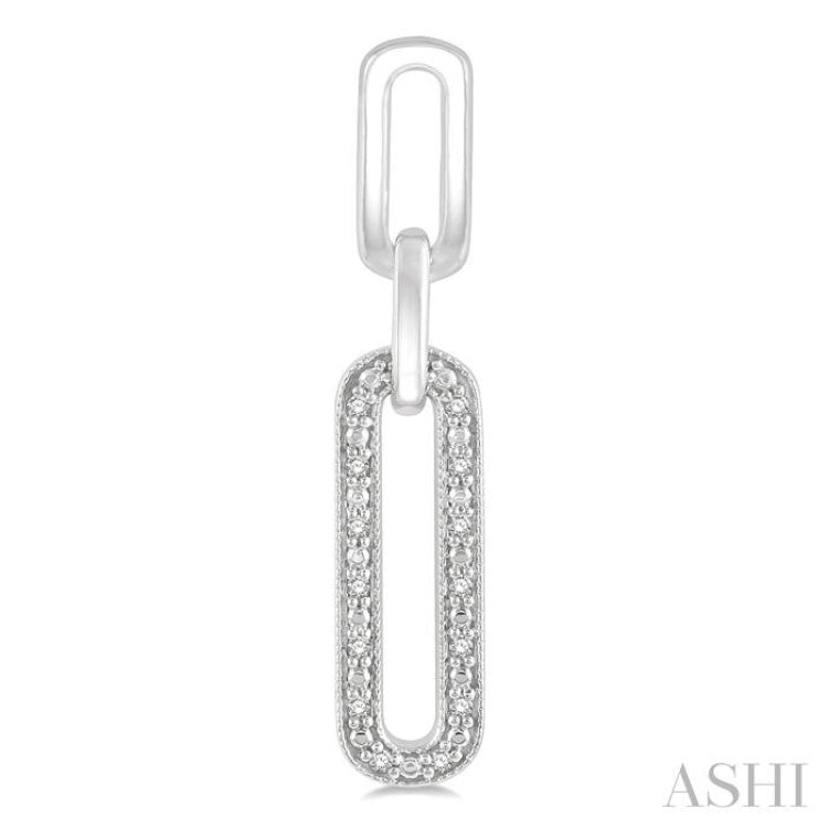Silver Paper Clip Long Diamond Earrings
