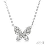1/6 ctw Butterfly Motif Round Cut Diamond Petite Fashion Pendant With Chain in 10K White Gold