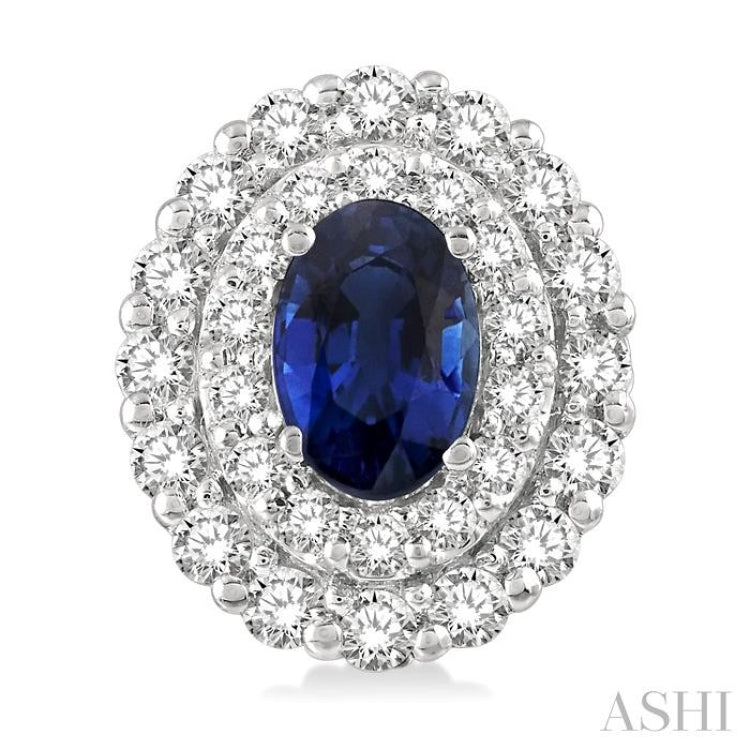 Oval Shape Gemstone & Diamond Earrings