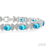 Silver Oval Shape Gemstone & Diamond Bracelet