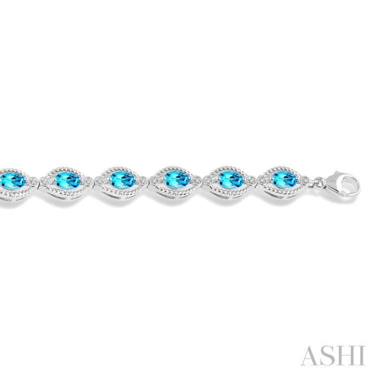 Silver Oval Shape Gemstone & Diamond Bracelet