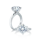 Four Prong Round Center Diamond Center Engagement Ring with Pave Band