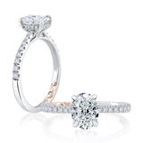 Oval Cut Center Hidden Halo Engagement Ring with Pave Band