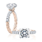 Oval Cut Center Hidden Halo Engagement Ring with Pave Band