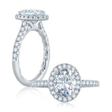 Hidden Halo Oval Cut Diamond Solitaire Engagement Ring with Quilted Interior