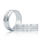 Matte Platinum Men's Wedding Band with Polished Vertical Lines