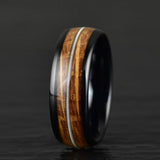 Whiskey Barrel Wood Guitar String Black Tungsten Men's Wedding Band 8MM