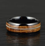 Whiskey Barrel Wood Guitar String Black Tungsten Men's Wedding Band 8MM