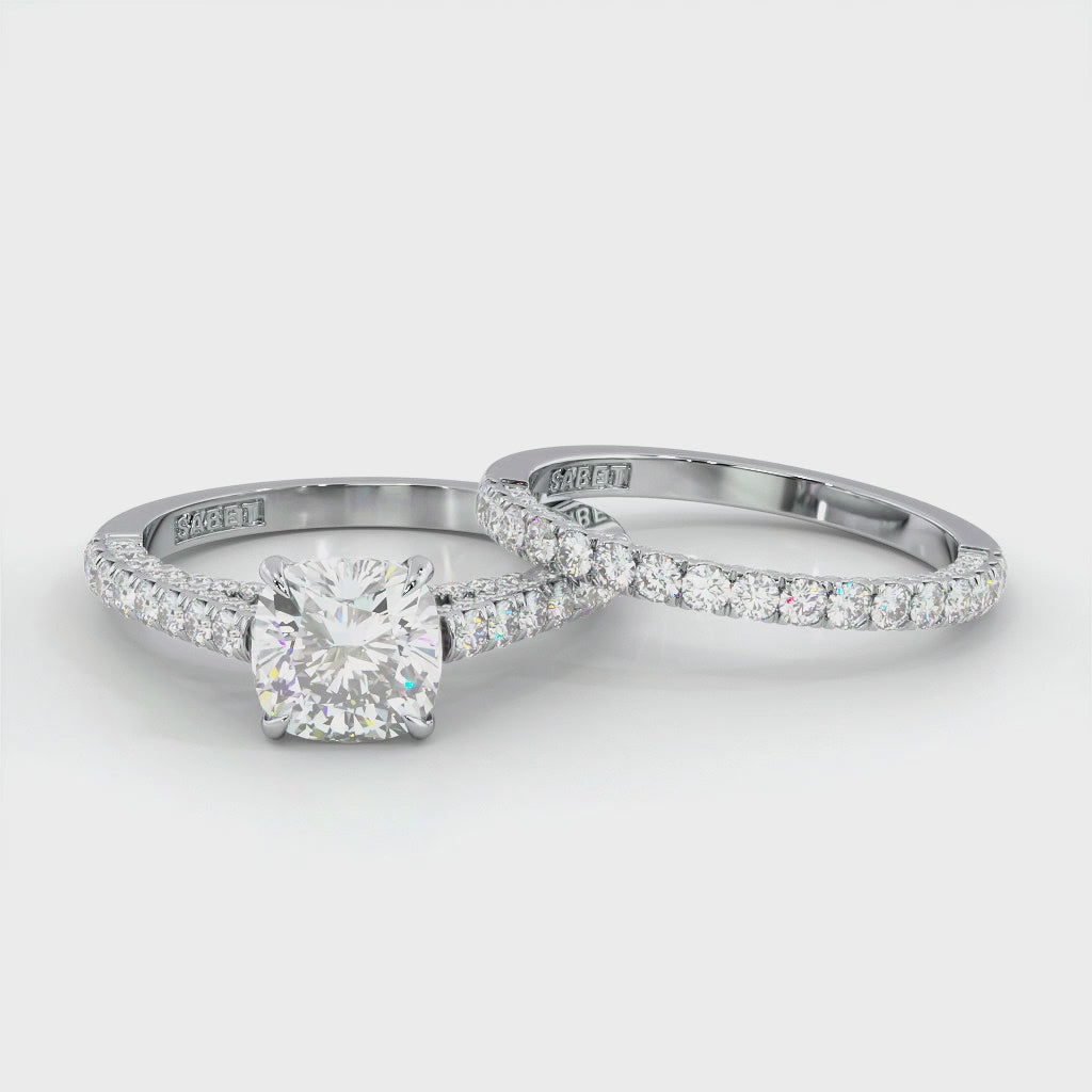 Three Sided Cushion Diamond Engagement Ring Set 1.36ct